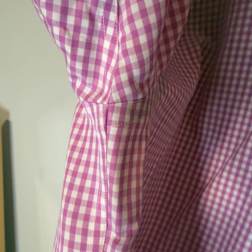 Brooks Brothers Non-Iron Gingham Shirt Mens L Fuchsia White Traditional Fit Polo - Picture 7 of 10